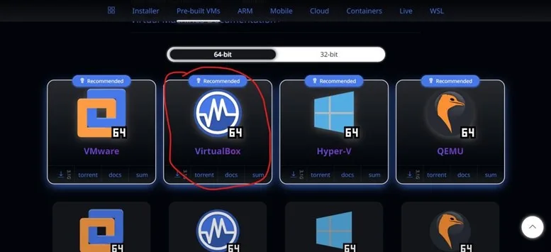 VirtualBox-specific Kali download