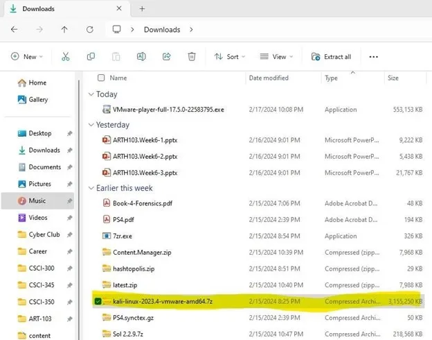 Kali zip in downloads