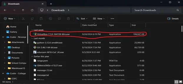 VirtualBox zip in downloads