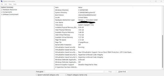 System info Hyper-V requirements