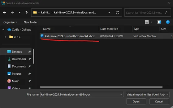 VirtualBox Kali file explorer