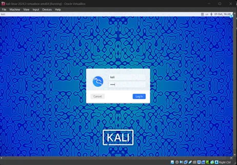Kali sign-in screen